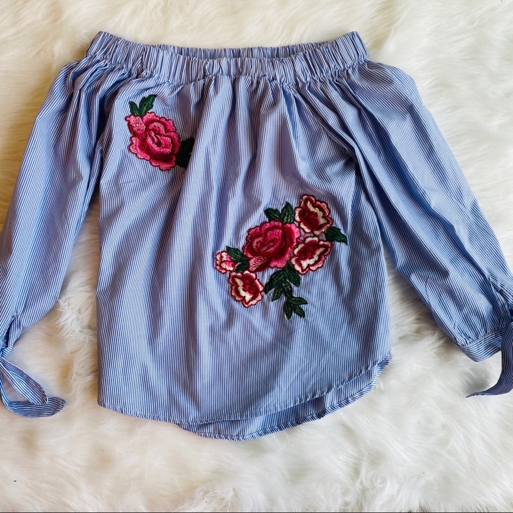 Embroidered Off the Shoulder Shirt